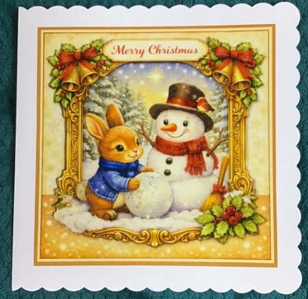 bunny and snowman at christmas by Sharron Hylton