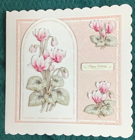 Elegant 7x7 Pink Floral Birthday Card Front – Layered Flower Design by Sharron Hylton