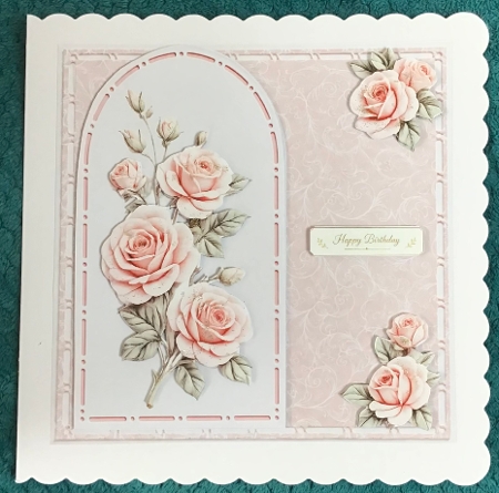 Elegant 7x7 Pink Rose Card Front – With Love Floral Design by Sharron Hylton