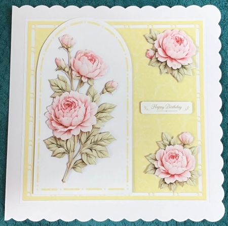 Elegant 7x7 Pink Peony Card Front – Just for You Floral Design by Sharron Hylton