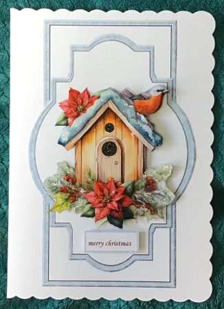 Cute  Christmas Birdhouse Shaped Card 5x7 by Sharron Hylton