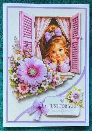 Lavender Window & Cute Girl Just For You Card Topper by Sharron Hylton