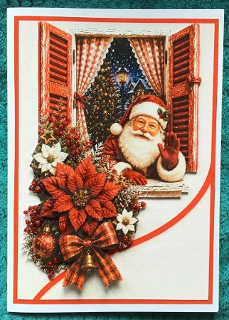 Santa in Festive Window Just For You Christmas Card Topper by Sharron Hylton