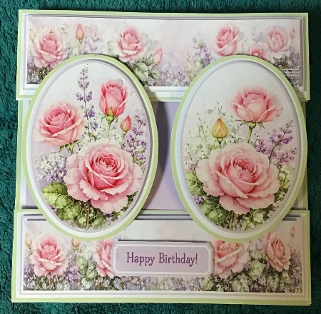 Elegant 7x7 Pink Rose & Lavender Floral Card Topper by Sharron Hylton