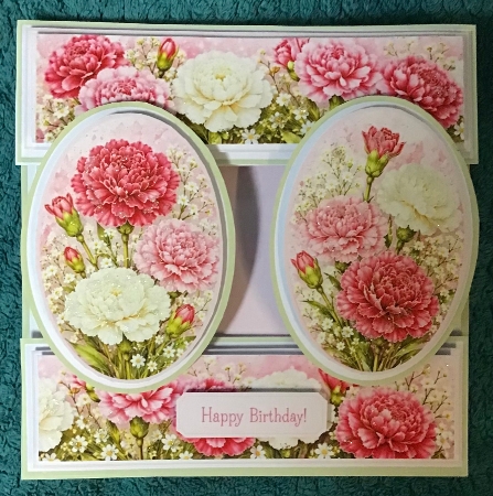 Elegant 7x7 Carnation Floral Card Topper for Handmade Crafts by Sharron Hylton