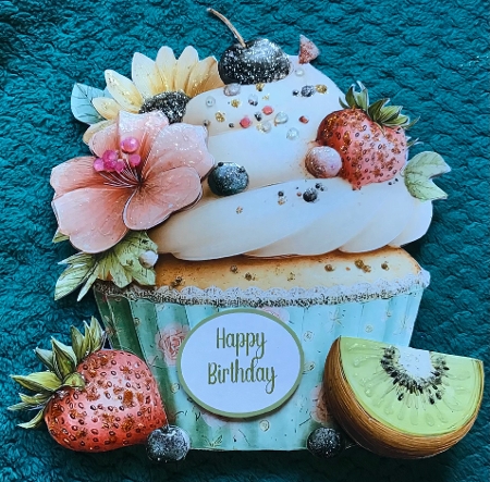 Birthday Cupcake No 3 7 x 7 Shaped Card by Sharron Hylton
