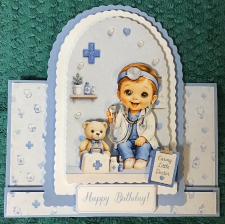 Cute Caring Little Doctor Card Topper with Medical Theme by Sharron Hylton