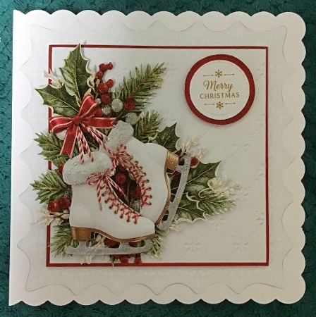 Elegant 7x7 Happy Holidays Ice Skates Christmas Card Topper by Sharron Hylton