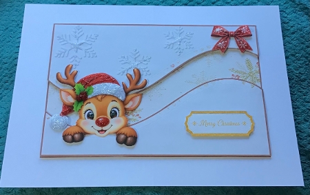 Cute Merry Christmas Reindeer Card Topper with Wavy Borders & Holiday Labels by Sharron Hylton