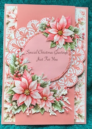 Pink Poinsettia Christmas 5x7 Card Kit with Lace Layers and Festive Sentiments by Sharron Hylton