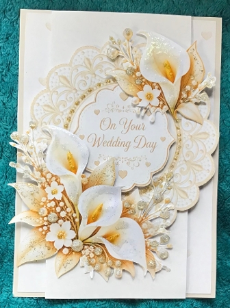Gold Calla Lilies Wedding 5x7 Card Kit with Lace Layers and Sentiment Labels by Sharron Hylton