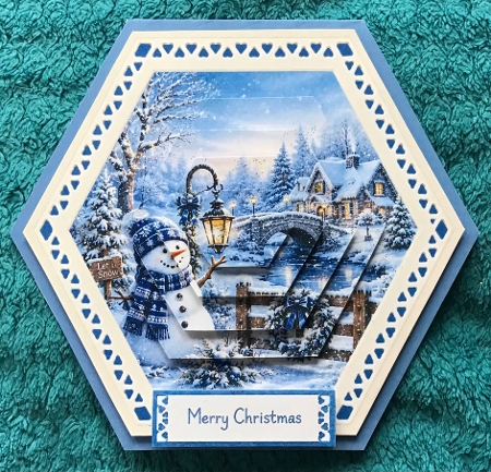 Snowman Winter Scene Hexagon Christmas Card Kit with Festive Toppers by Sharron Hylton