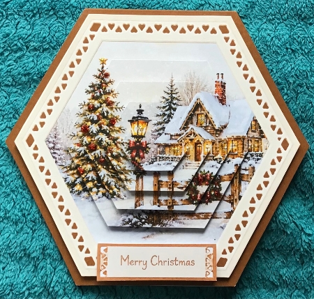 Winter Cottage Hexagon Christmas Plaque Kit with Festive Holiday Toppers by Sharron Hylton
