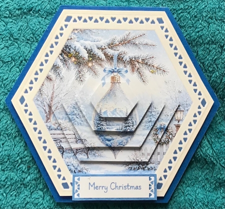 Winter Ornament Hexagon Christmas Card Kit with Snowy Scene & Festive Toppers by Sharron Hylton