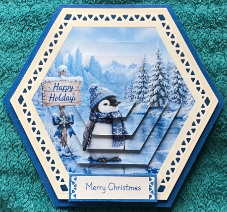 Penguin Winter Scene Hexagon Christmas Card Kit with Festive Holiday Toppers by Sharron Hylton