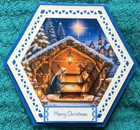 Nativity Scene Hexagon Christmas Card Kit with Holy Family & Winter Toppers by Sharron Hylton