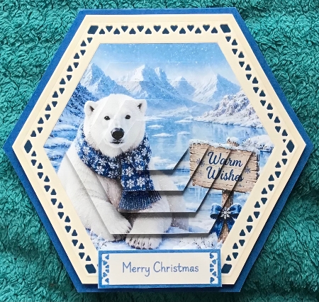 Polar Bear Winter Scene Hexagon Christmas Card Kit with Festive Toppers by Sharron Hylton
