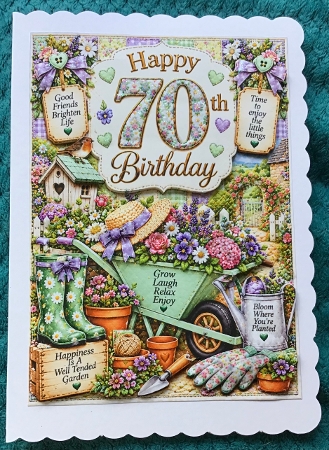 70th birthday female gardening by Sharron Hylton