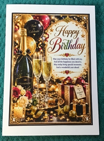 Champagne Birthday Celebration Celebration Birthday A4 Portrait Card Topper by Sharron Hylton