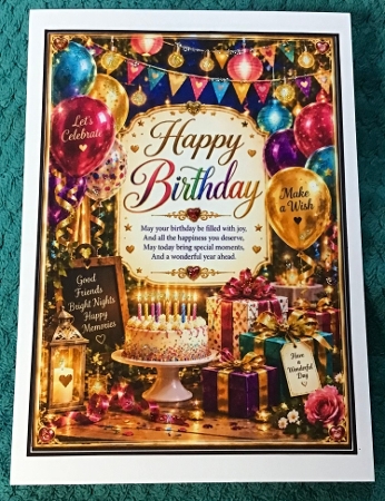 Birthday Lights And Celebration Birthday A4 Portrait Card Topper by Sharron Hylton
