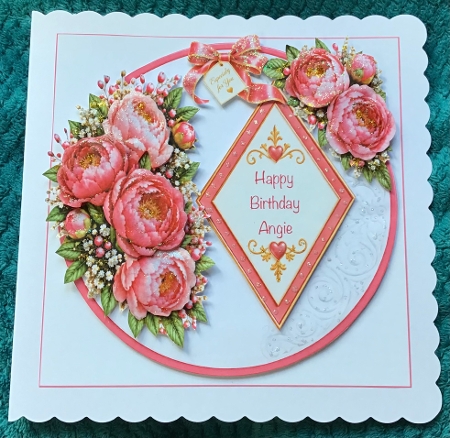 Pink Peony 7x7 Birthday Card Kit with Floral Layers & Elegant Diamond Sentiments by Sharron Hylton
