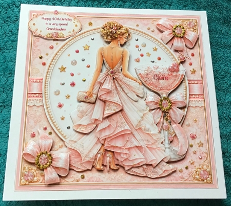 8x8 Glamorous Pink & Gold Quick Card Front with Sentiments  by Sharron Hylton