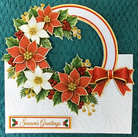 Elegant Poinsettia Christmas Wreath Card Kit with Sentiments by Sharron Hylton