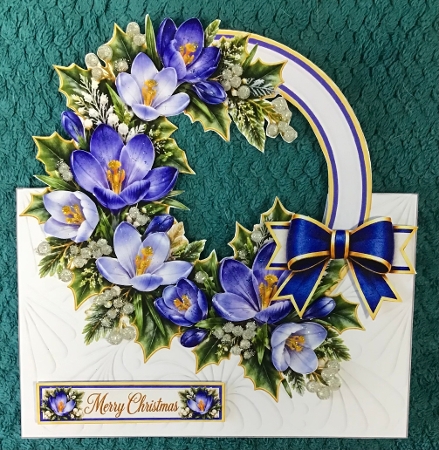 Blue Crocus Christmas Wreath Card Kit with Sentiments by Sharron Hylton