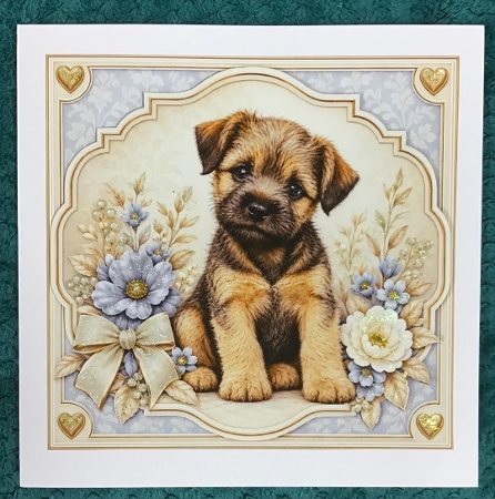 8x8 Blue Floral Terrier  - Quick Card Front with Sentiment  by Sharron Hylton