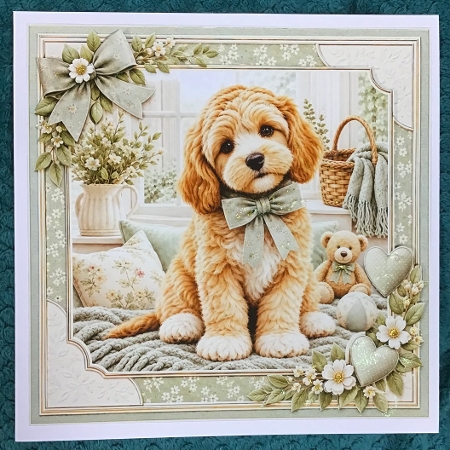 8x8 Sage Snuggle Puppy - Quick Card Front with Sentiment  by Sharron Hylton