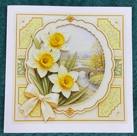 8x8 Golden Daffodils Quick Card Front with Sentiment  by Sharron Hylton