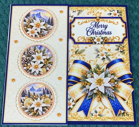 Elegant Blue & Gold Christmas Gatefold Card Kit with White Poinsettias Featured Gallery Photo