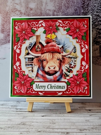 Poinsettia Highland cow card front 1 by Sheena Furner