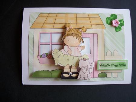 Cute Little Girl & Cat Outside House by Sheila Horne
