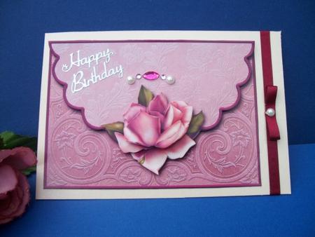 Damask Rose Envelope Card with Decoupage by Sheila Horne