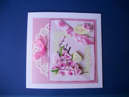 Cherry Blossom Card Front with Decoupage by Sheila Horne