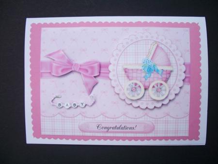 Baby Buggy in Pink - Decoupage Card by Sheila Horne