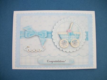 Baby Buggy in Blue - Decoupage Card by Sheila Horne