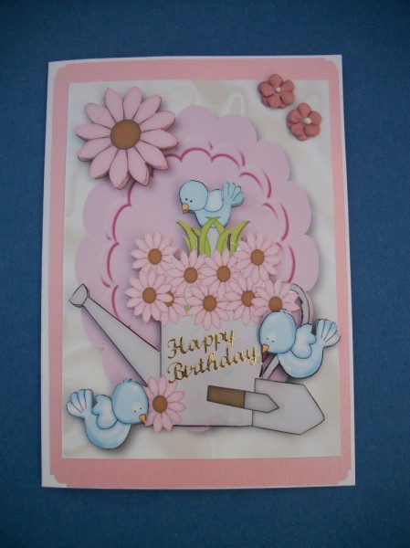 Cute Little Bluebird with Flowered Watering Can by Sheila Horne