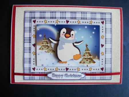 The Happy Christmas Penguin Card Front and Step by Step by Sheila Horne