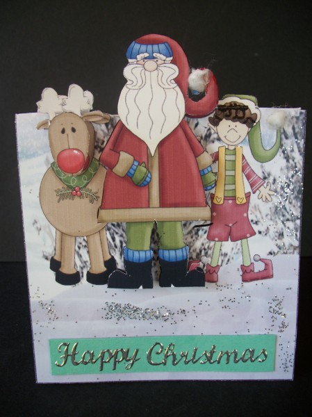 Santa with Friends Over the Edge Card by Sheila Horne