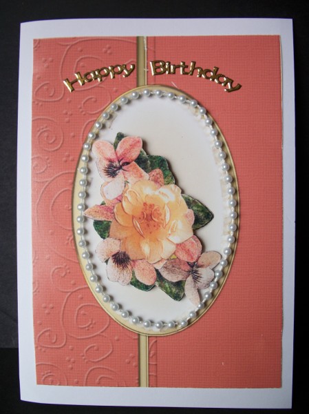 Flowers & Pearls Fold Back Card with Decoupage by Sheila Horne