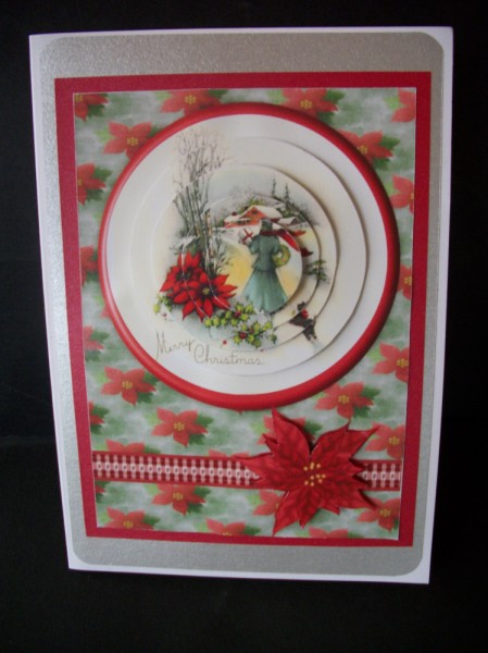 Vintage Lady in Snow with Poinsettias by Sheila Horne