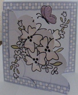 Flowers and Butterfly Shell Edged Corner Side Stacker by sheila ketterer