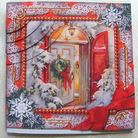 Christmas Welcome Door Snow 6in Duo Corner Stack Card Front by sheila ketterer
