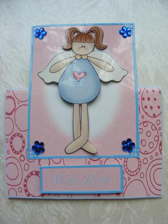 Pretty Pink & Blue Angel Over the Edge Card by sheila ketterer