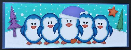 Large Dl Penguins on Parade Quick Card with 3D Decoupage by Sheila Lewis