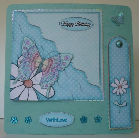 Butterfly Quick Card with Wavy Corner Side Stacker Pyramage by Sheila Lewis