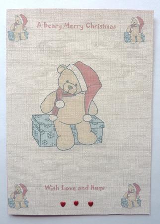Christmas Teddy on Box Coloured by Sheila Lewis