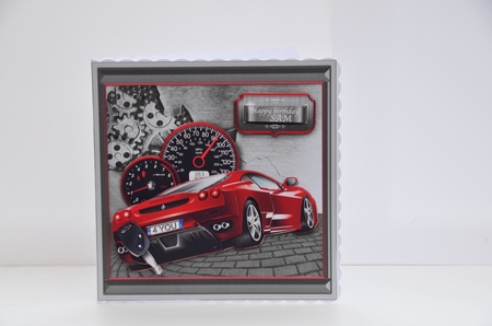 Red Ferrari Car on a Steel Surface 8x8 Decoupage Mini Kit by Sheila Pickering